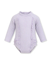 Load image into Gallery viewer, Lilac Gingham LS Sunsuit