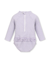 Load image into Gallery viewer, Lilac Gingham LS Sunsuit